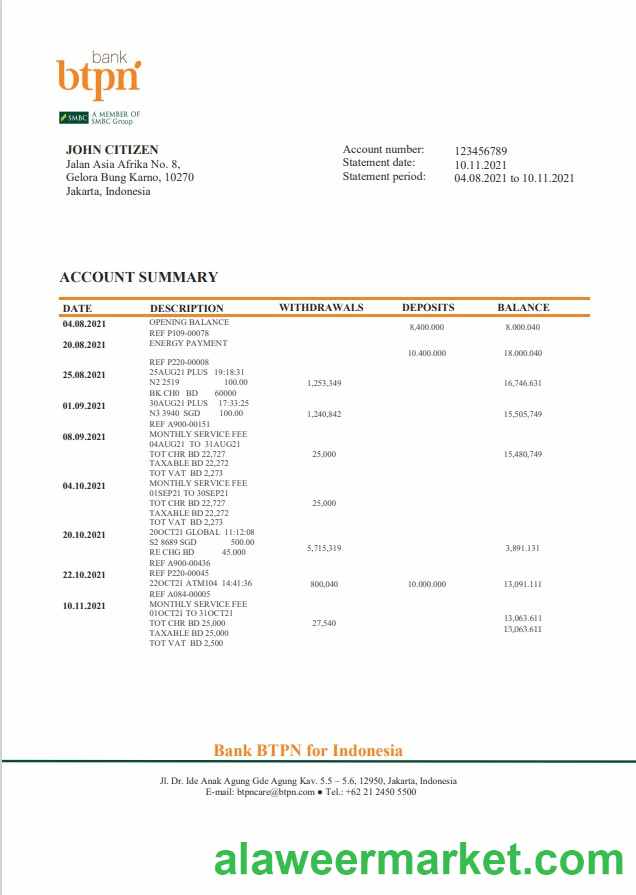 Indonesia BTPN bank statement